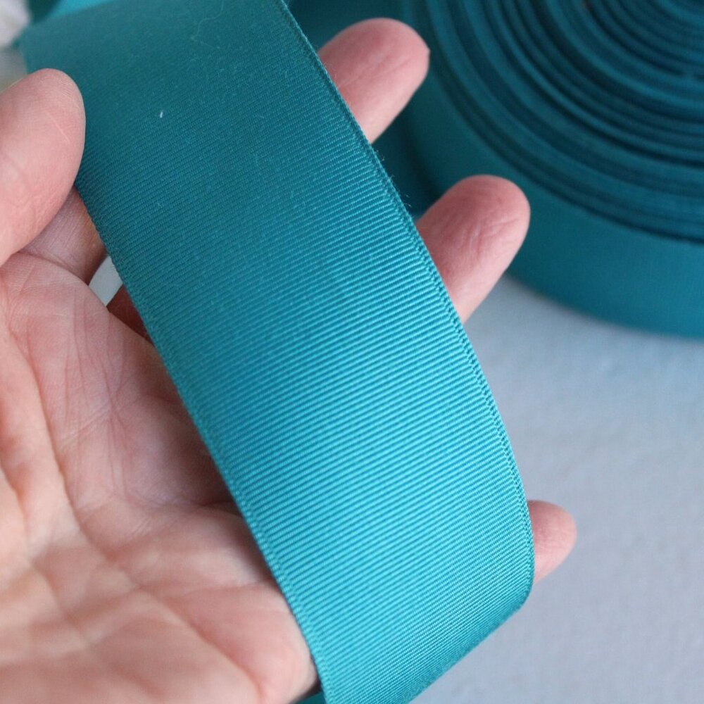 Vintage Teal Blue Grosgrain Ribbon Trim 1.5" Wide / 2 Yards / Turquoise Aqua - Picture 10 of 10